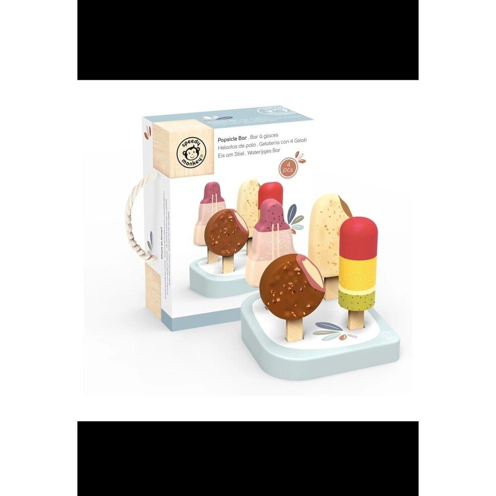 Speedy Monkey Popsicle Bars Wooden Play Food Toy Kitchen Set Ages 3+ Gift